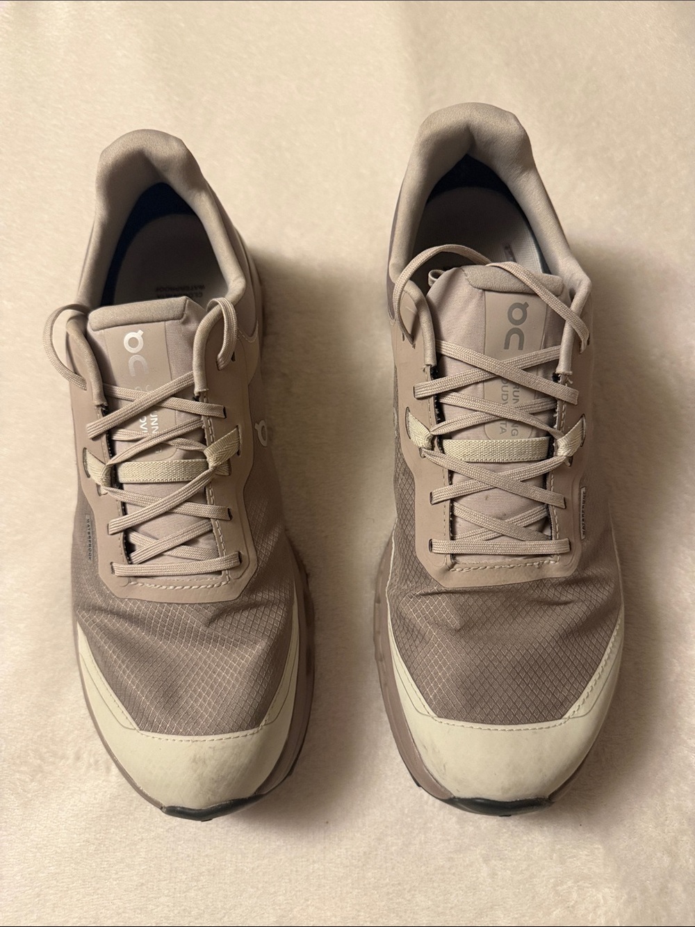 On Running Waterproof Women’s 11 Athletic Sneakers in Taupe and Beige